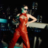 red leather corset bodysuit