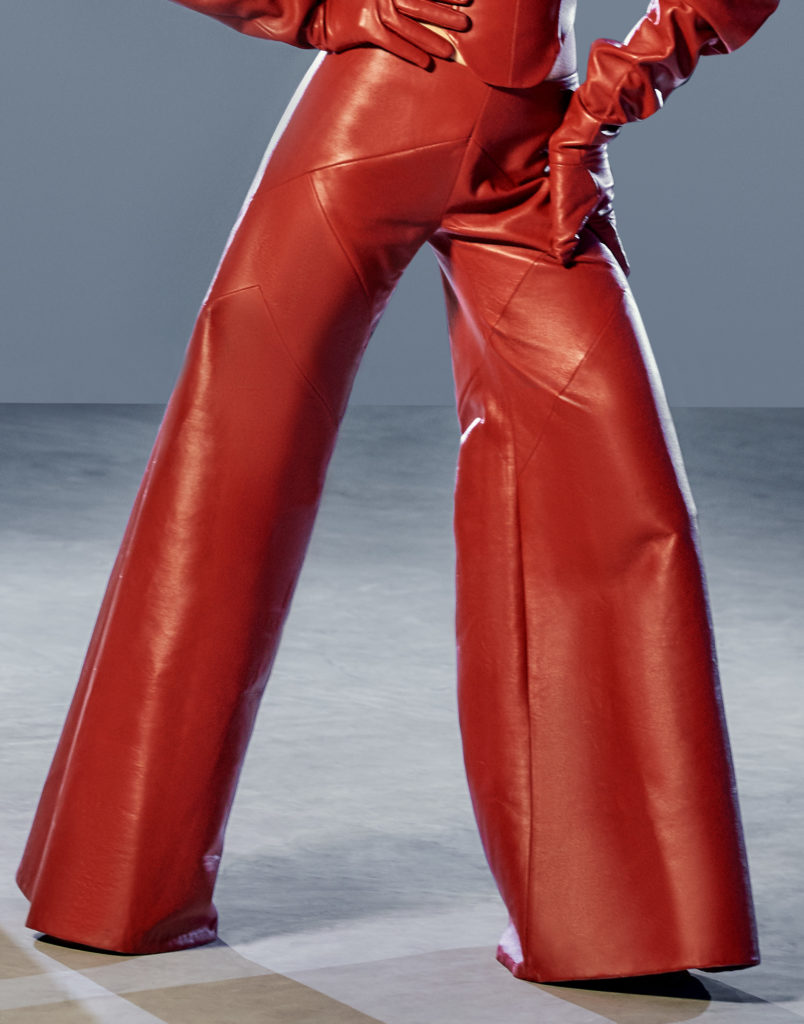 red leather low waist pants
