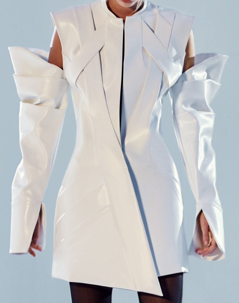 white leather jacket dress
